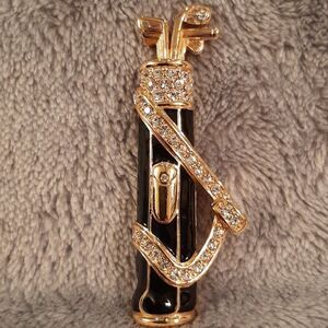 Swarovski Crystal Swan Black and Gold Golf Club Pin Brooch Lapel